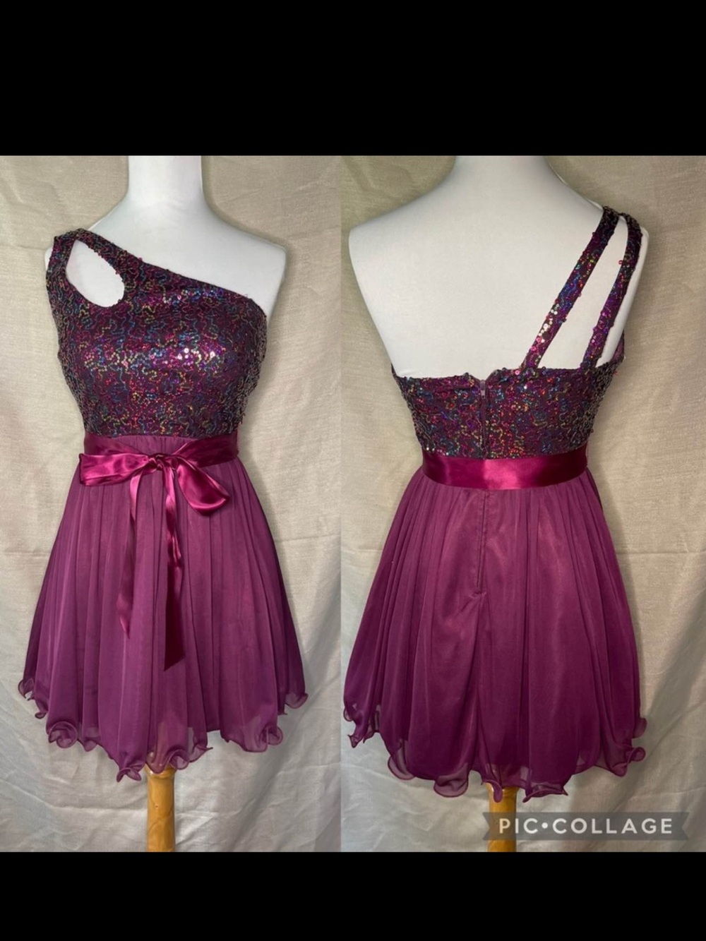 Sequin Hearts Fuchsia One-Shoulder Party Dress perfect for homecoming